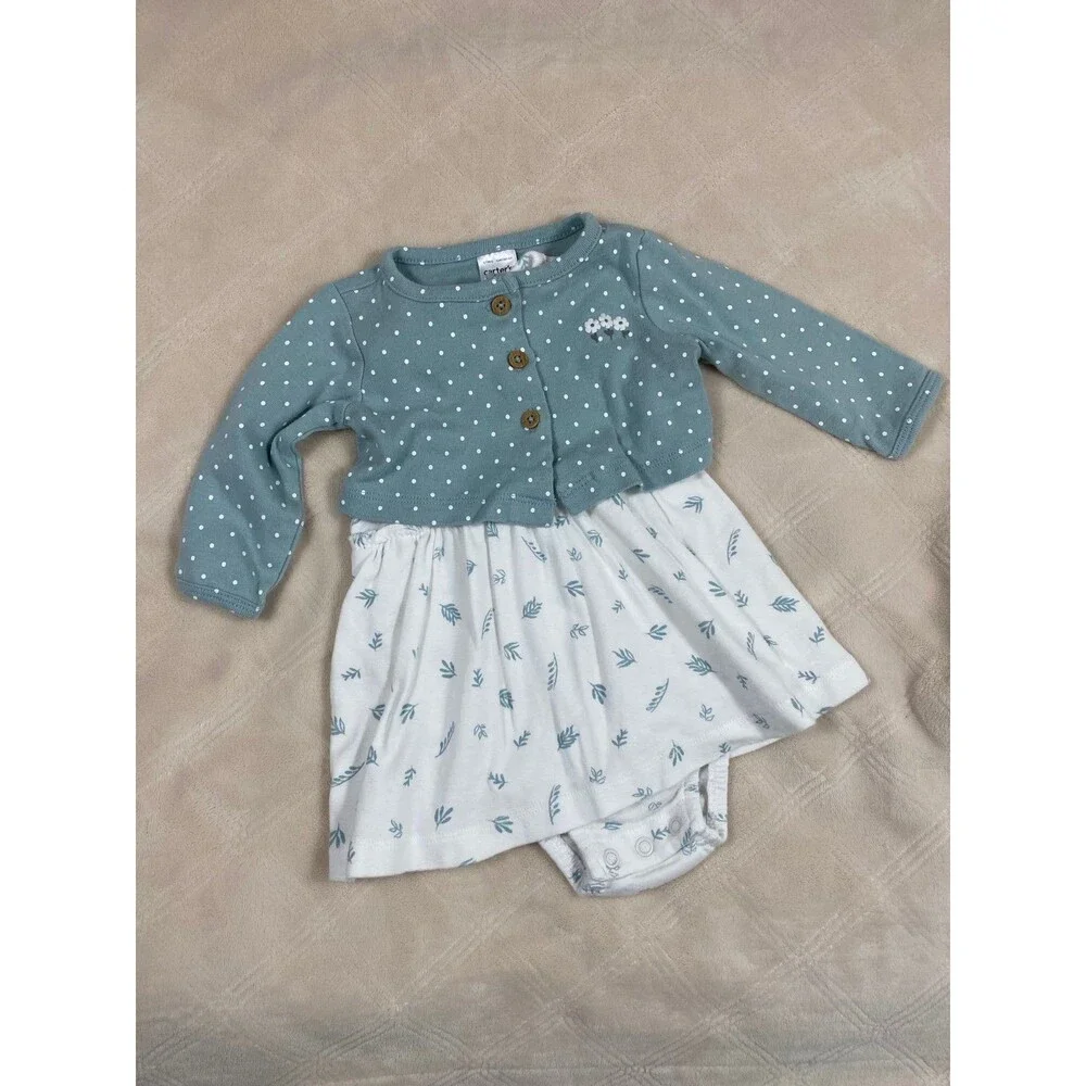 Carter’s Baby Girl 2PC Dress & Cardigan Set Sage Green 3M